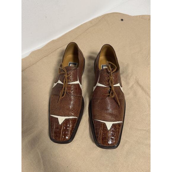 David Eden Dress Shoes Mens Size 9 Brown White Genuine Crocodile Leather Oxford main image 8